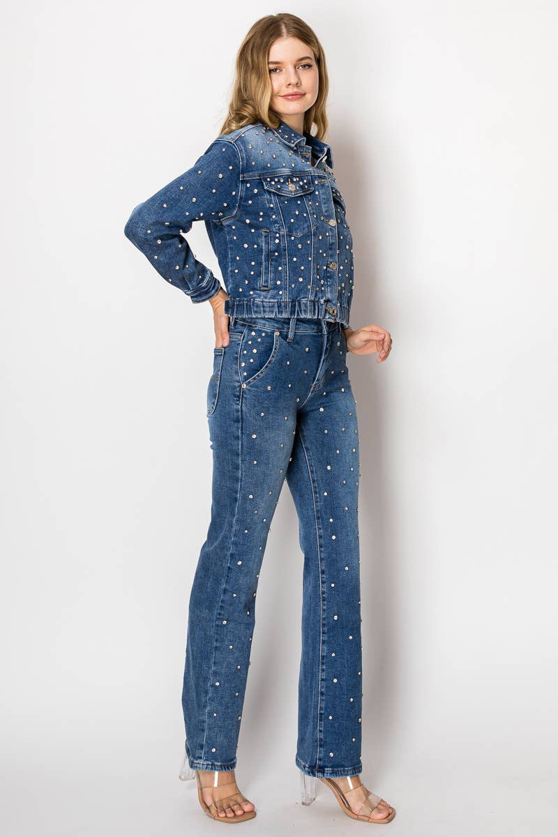 Nina Rossi Embellished medium blue denim jacket