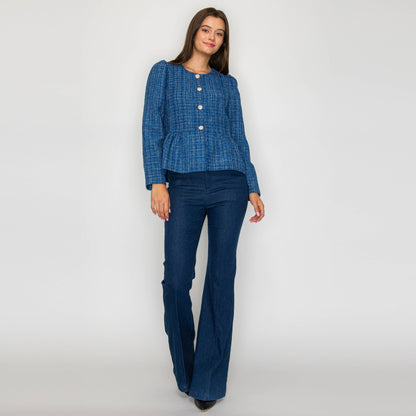 Classic Boucle Peplum Jacket in Denim Blue - LWJ1172
