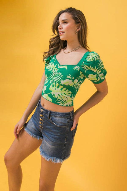 A jacquard sweater knit top