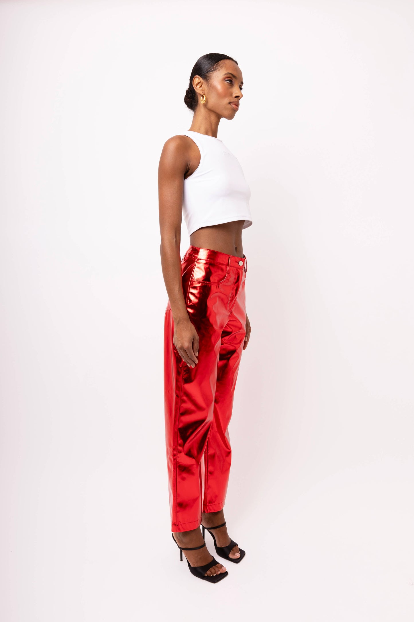 Lupe Straight Faux Leather Metallic Pants