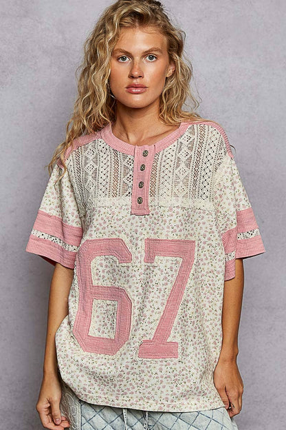 Round neck short sleeve floral print knit top