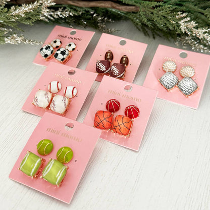 Sports Earrings Game Day Cushion Square Studs Set - Football