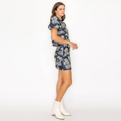 Toile jacquard pattern mini skirt