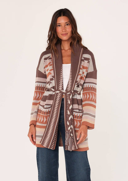 Aztec Sweater Cardigan With Braided Belt