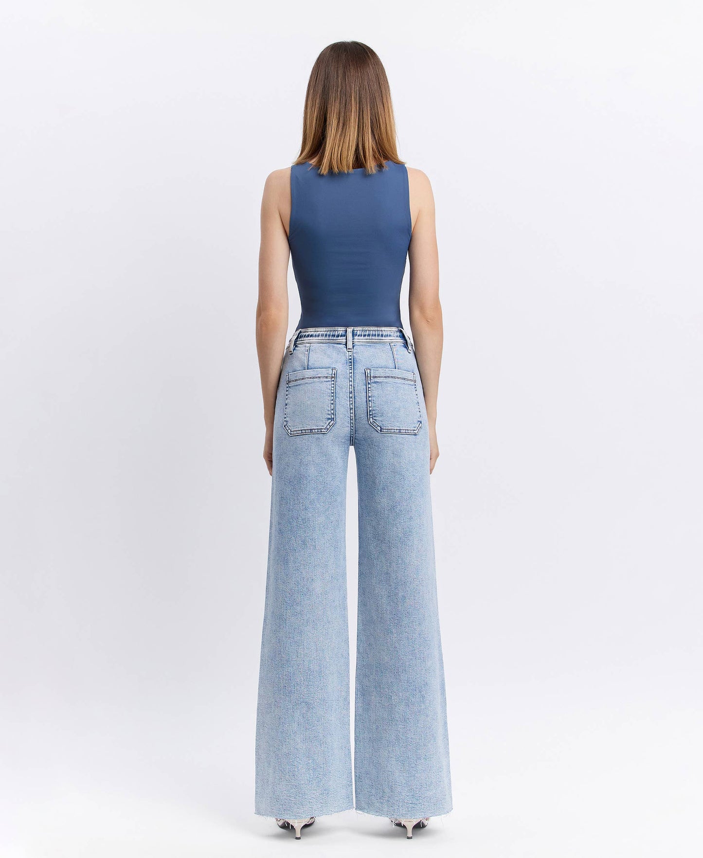 Flying Monkey- High Rise Drawstring Waistband Wide Leg Jeans
