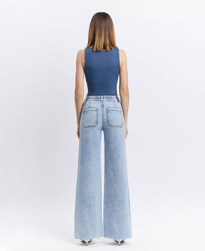 Flying Monkey- High Rise Drawstring Waistband Wide Leg Jeans