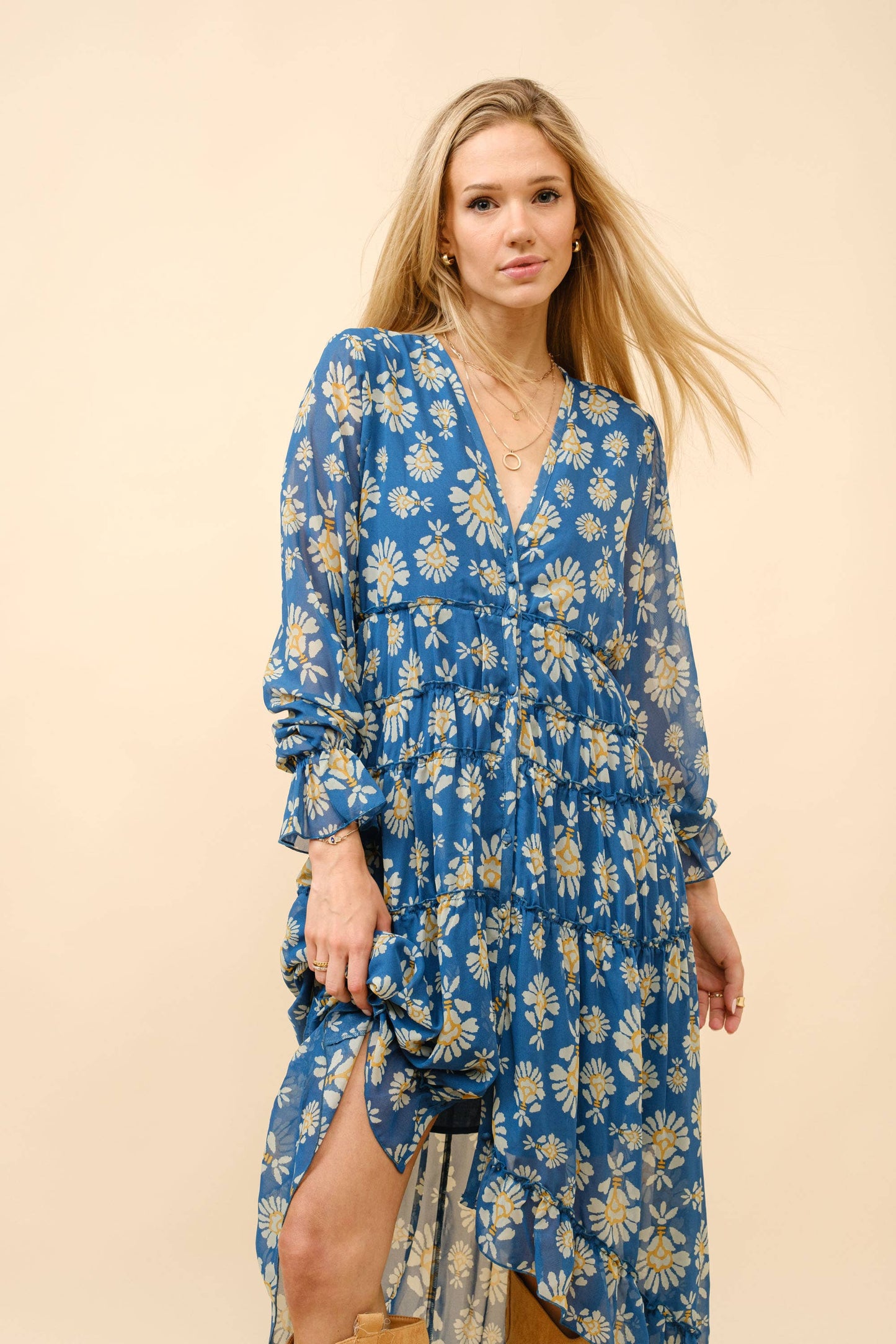 Chiffon Tiered High Low Maxi Dress