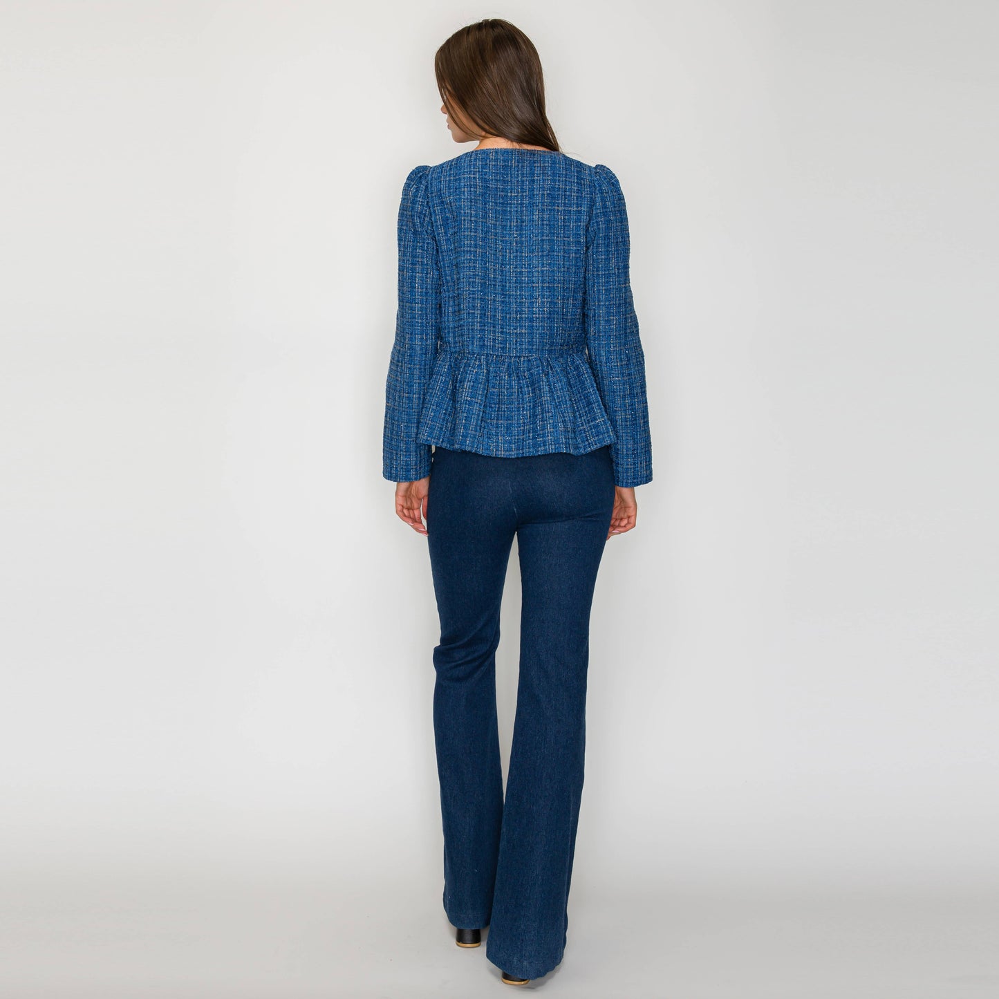 Classic Boucle Peplum Jacket in Denim Blue - LWJ1172