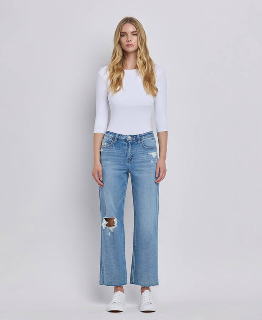 Flying Monkey- HIGH RISE CROP SLIM WIDE JEANS