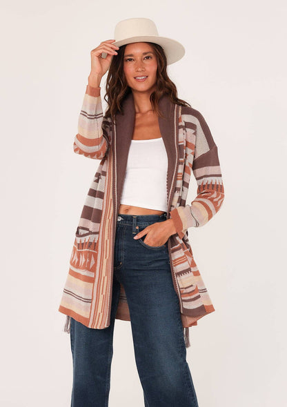 Aztec Sweater Cardigan With Braided Belt