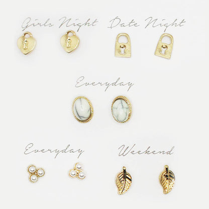 5 Pairs Multi-Designed Stud Earrings Set Gift Box