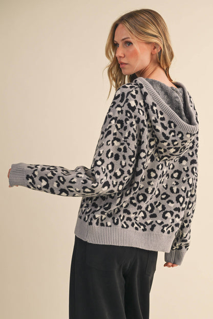 IT4423 LEOPARD FRONT POCKET HOODIE SWEATER TOP