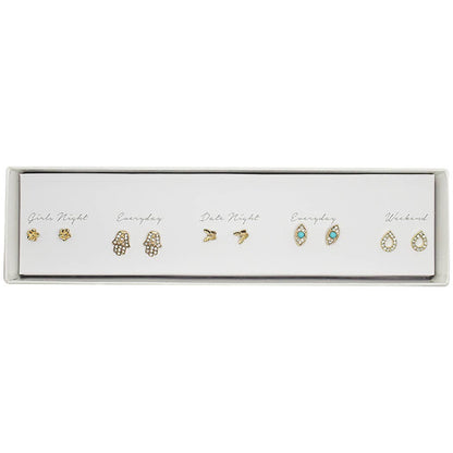 5 Pairs Multipack Stud Earrings Set with Gift Box