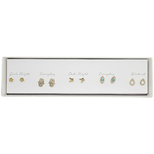5 Pairs Multipack Stud Earrings Set with Gift Box