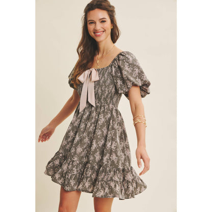 Floral Smocked Mini Dress With Bow