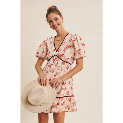 DARLING BUBBLE SLEEVED MINI DRESS WITH CONTRAST BOW