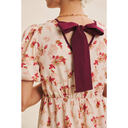 DARLING BUBBLE SLEEVED MINI DRESS WITH CONTRAST BOW