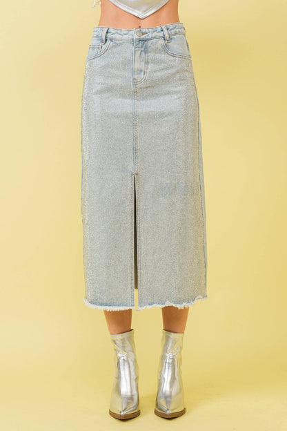 Sparkle Studded Slit Center Midi Skirt
