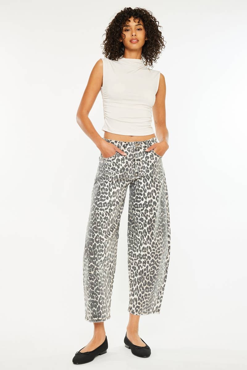 Kan Can USA- High Rise Leopard Horseshoe Jeans