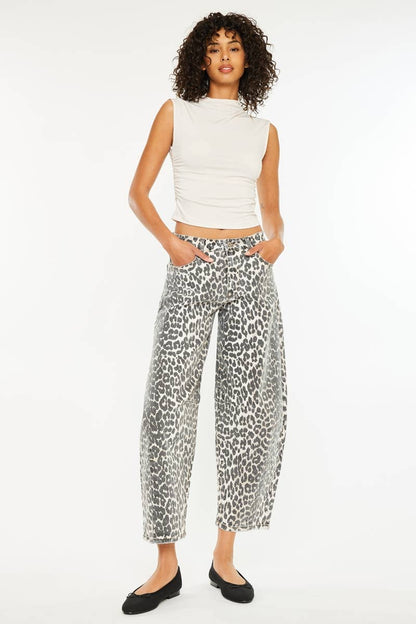 Kan Can USA- High Rise Leopard Horseshoe Jeans