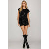 Drop Shoulder Sequins Top w_Contrast Back Bow Tie