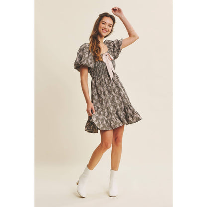 Floral Smocked Mini Dress With Bow