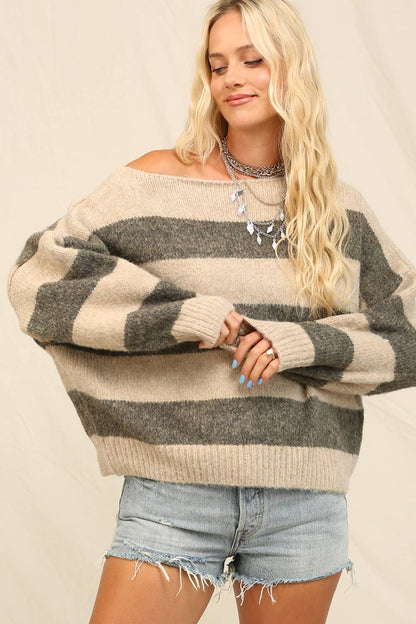Off The Shoulder Sweater With Stripes