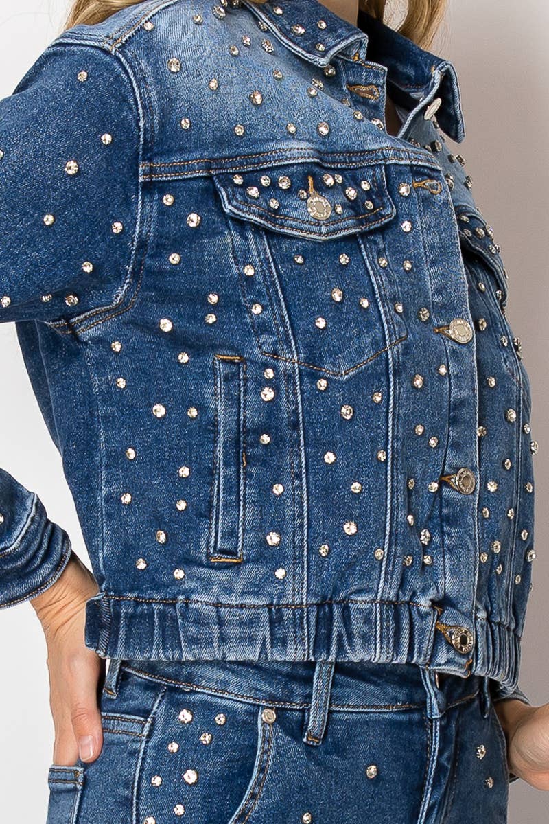 Nina Rossi Embellished medium blue denim jacket
