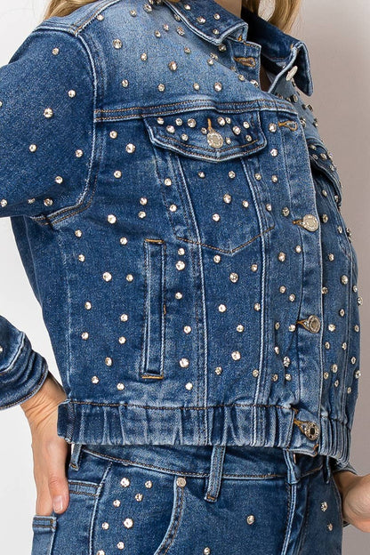NR2134 - Embellished medium blue denim jacket