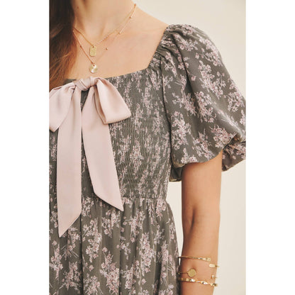 Floral Smocked Mini Dress With Bow