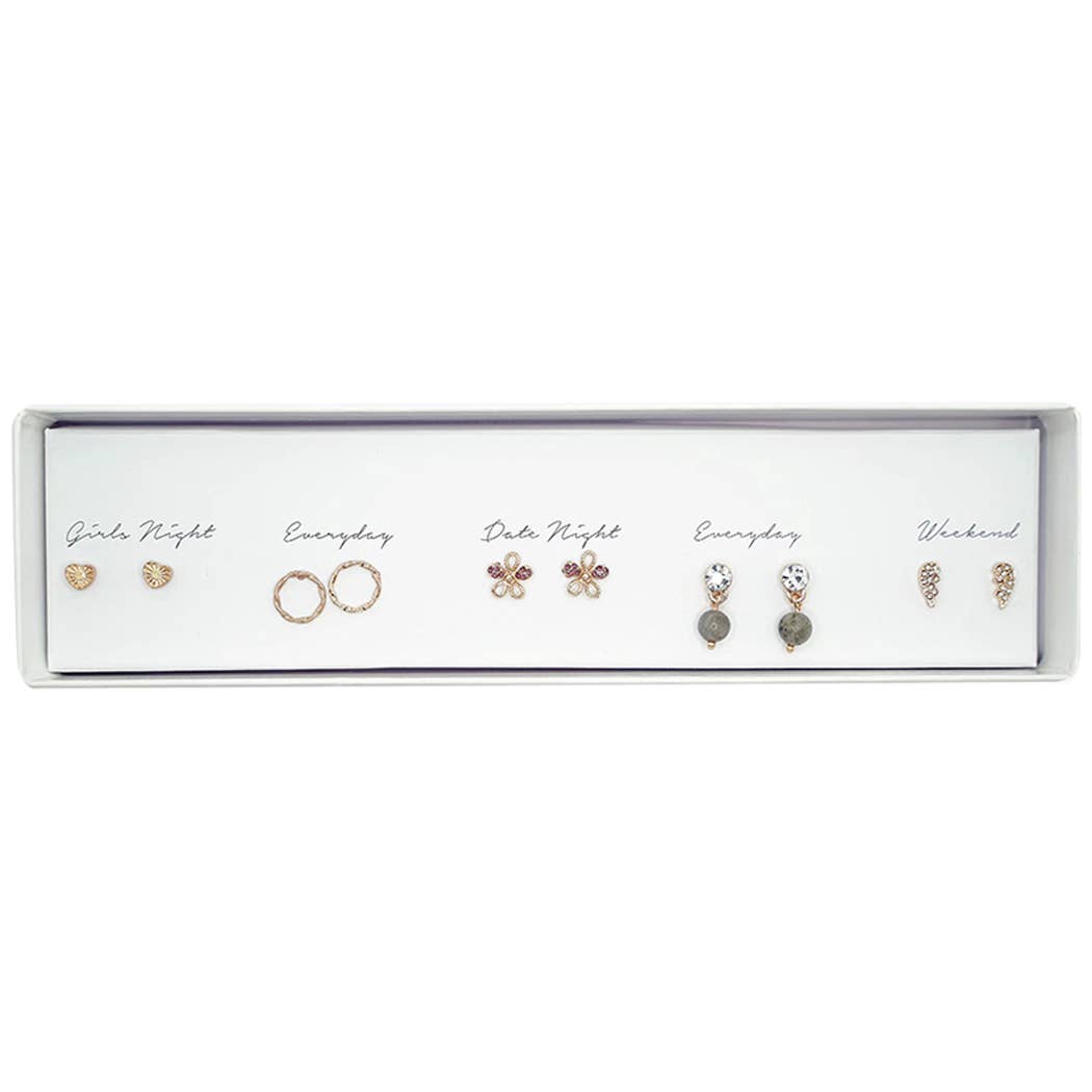 5 Pairs Multipack Stud Earrings Set with Gift Box