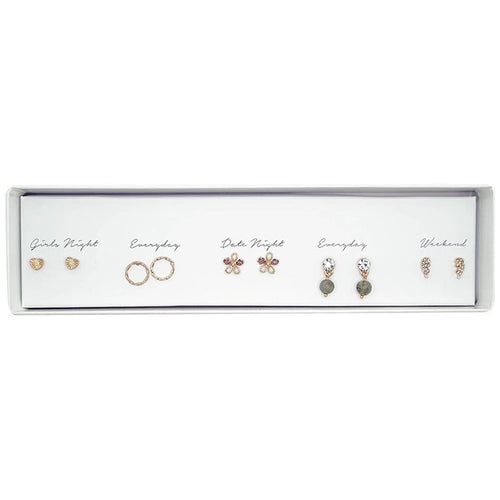 5 Pairs Multipack Stud Earrings Set with Gift Box