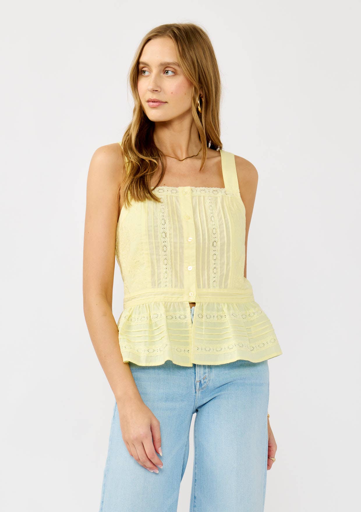Cotton Button Front Yellow Tank