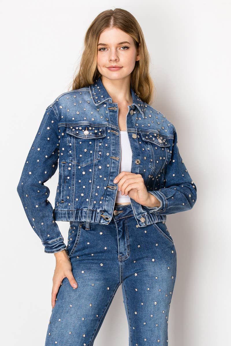 Nina Rossi Embellished medium blue denim jacket