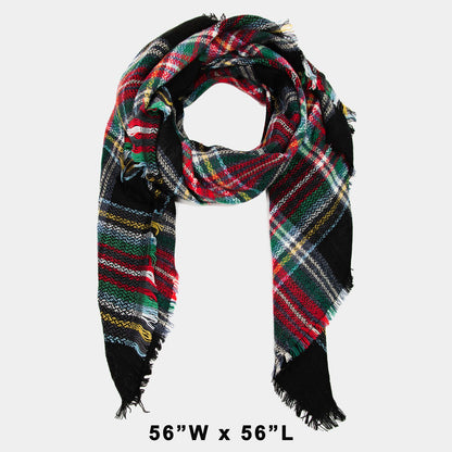 Dark Plaid Oblong Scarf