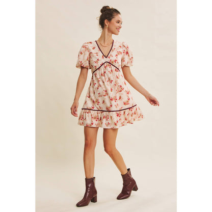 DARLING BUBBLE SLEEVED MINI DRESS WITH CONTRAST BOW