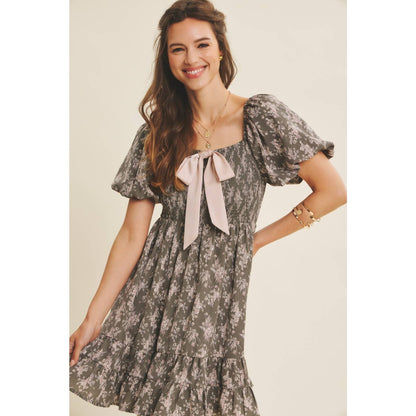 Floral Smocked Mini Dress With Bow