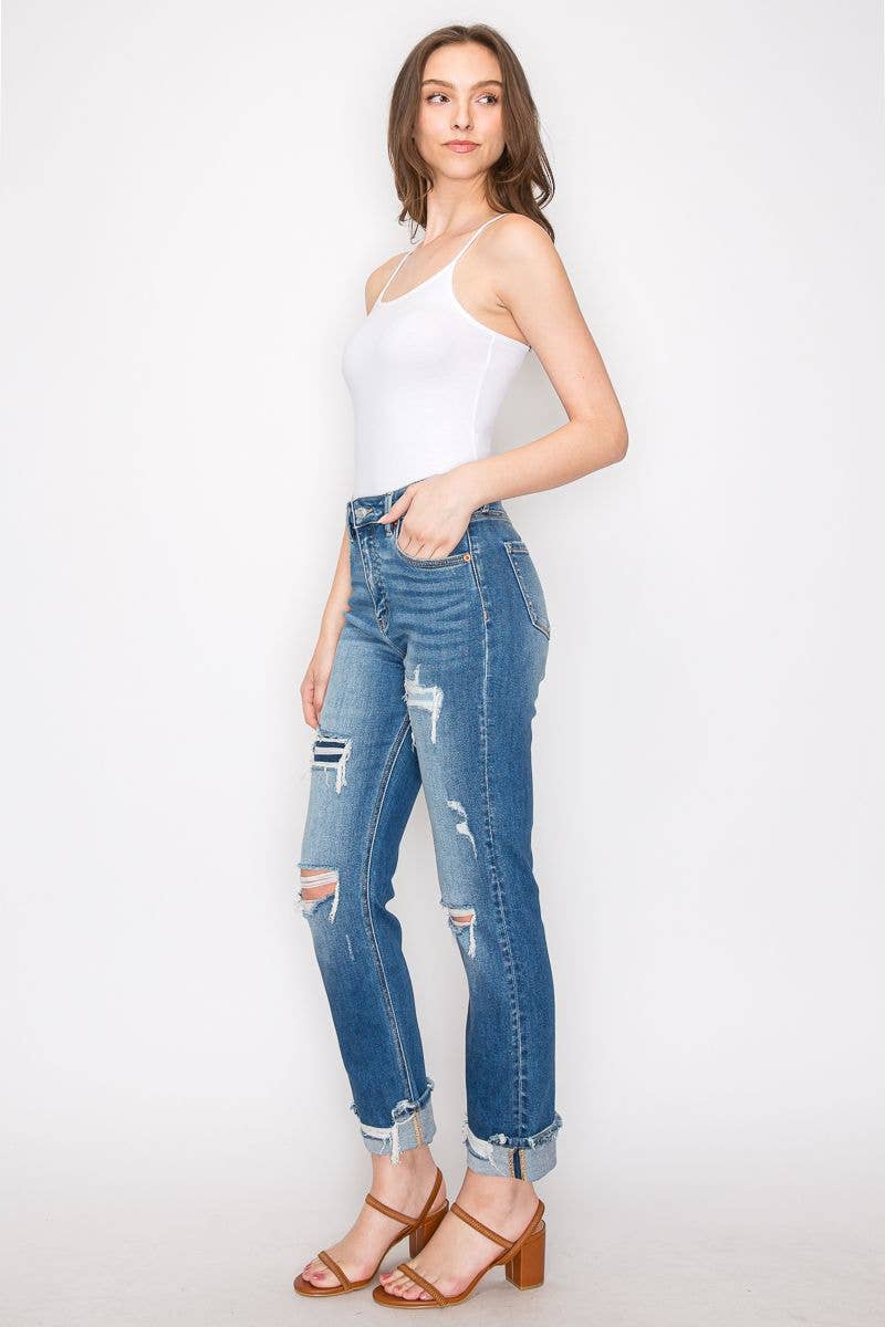 Artemis Vintage- Tummy Control High Rise Straight Single Cuff Jeans