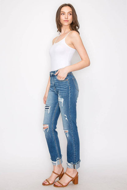 Artemis Vintage- Tummy Control High Rise Straight Single Cuff Jeans
