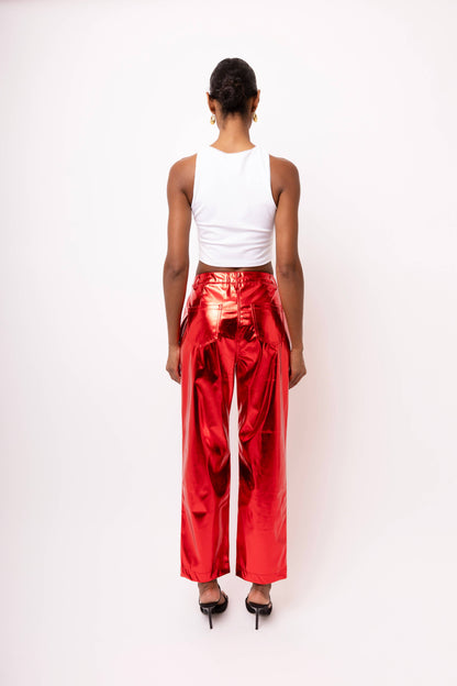 Lupe Straight Faux Leather Metallic Pants