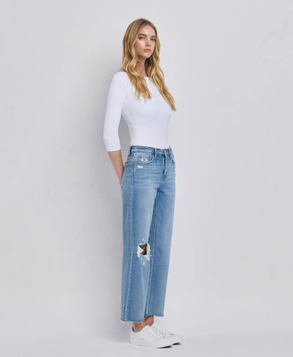 Flying Monkey- HIGH RISE CROP SLIM WIDE JEANS