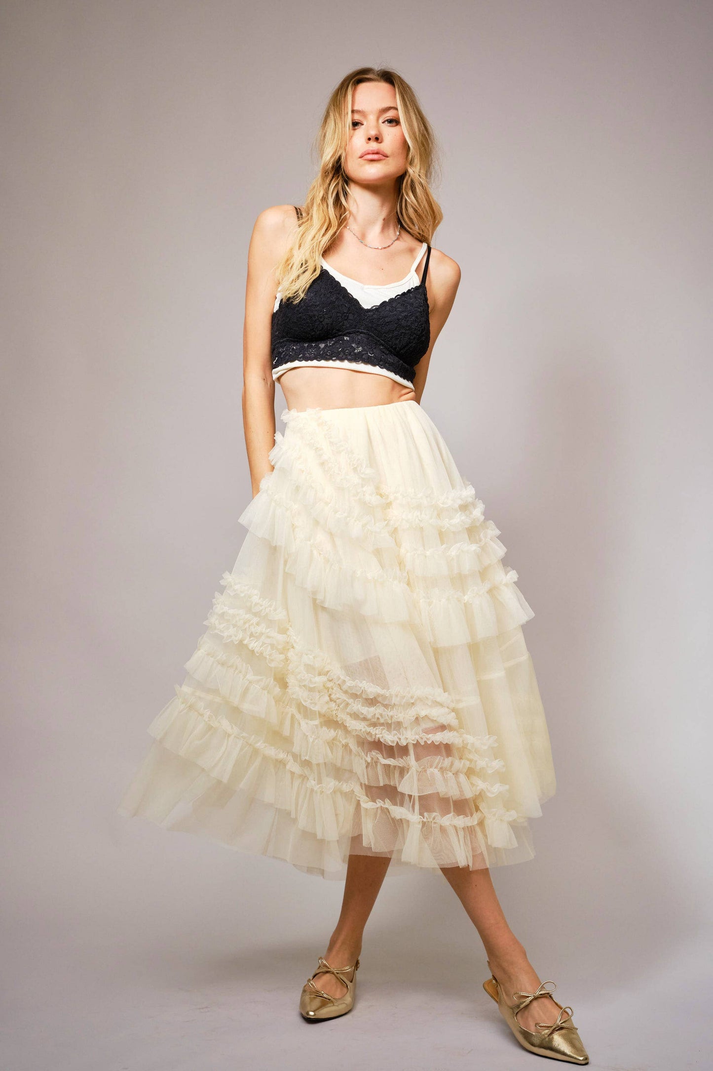 Tulle Ruffle Maxi Skirt