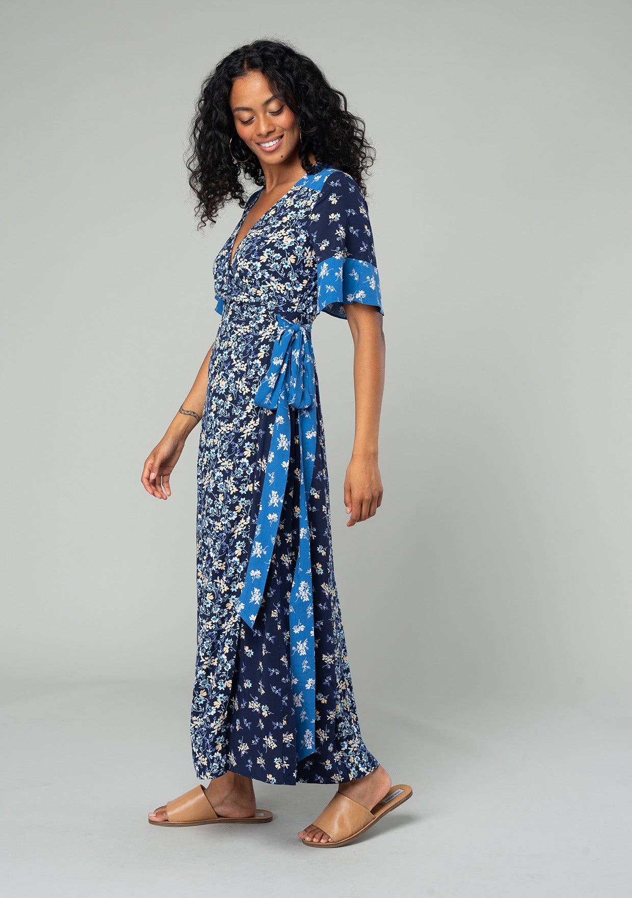 Floral Short Sleeve Wrap Maxi Dress