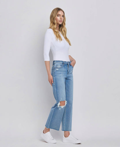 Flying Monkey- HIGH RISE CROP SLIM WIDE JEANS