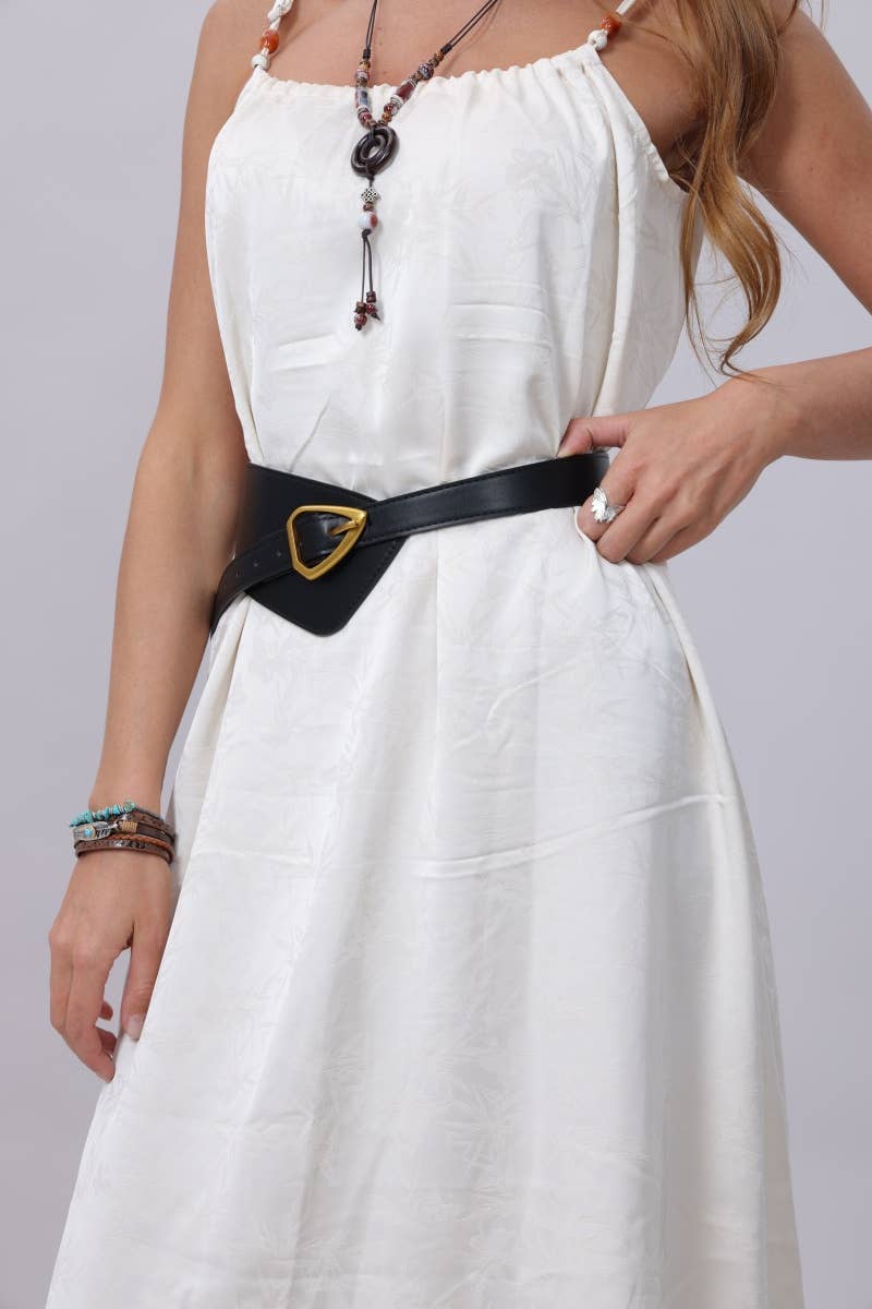Asymmetrical Buckle Wide Waist Belt