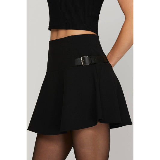 Flared Heavy Knit Mini Skirt w_Side Belted Strap