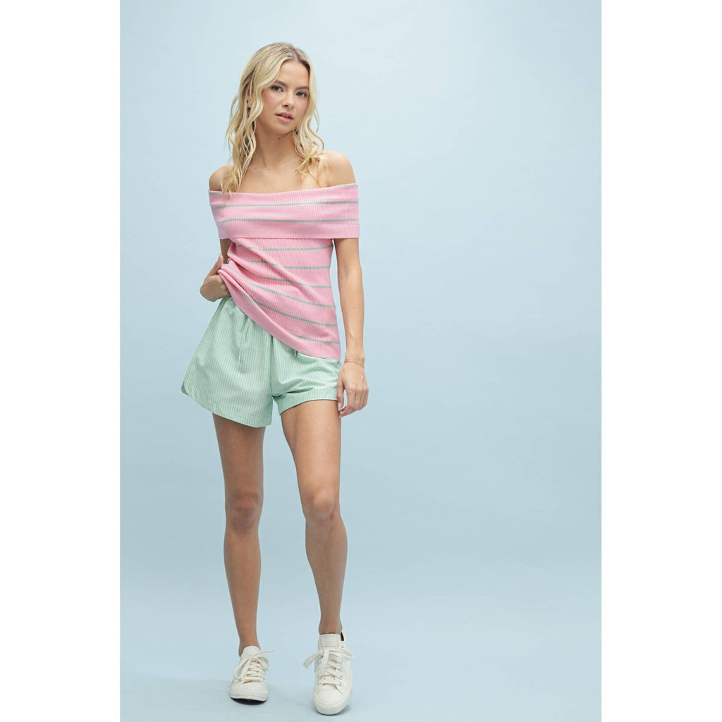 Wishlist Pink stripe off the shoulder Sweater top