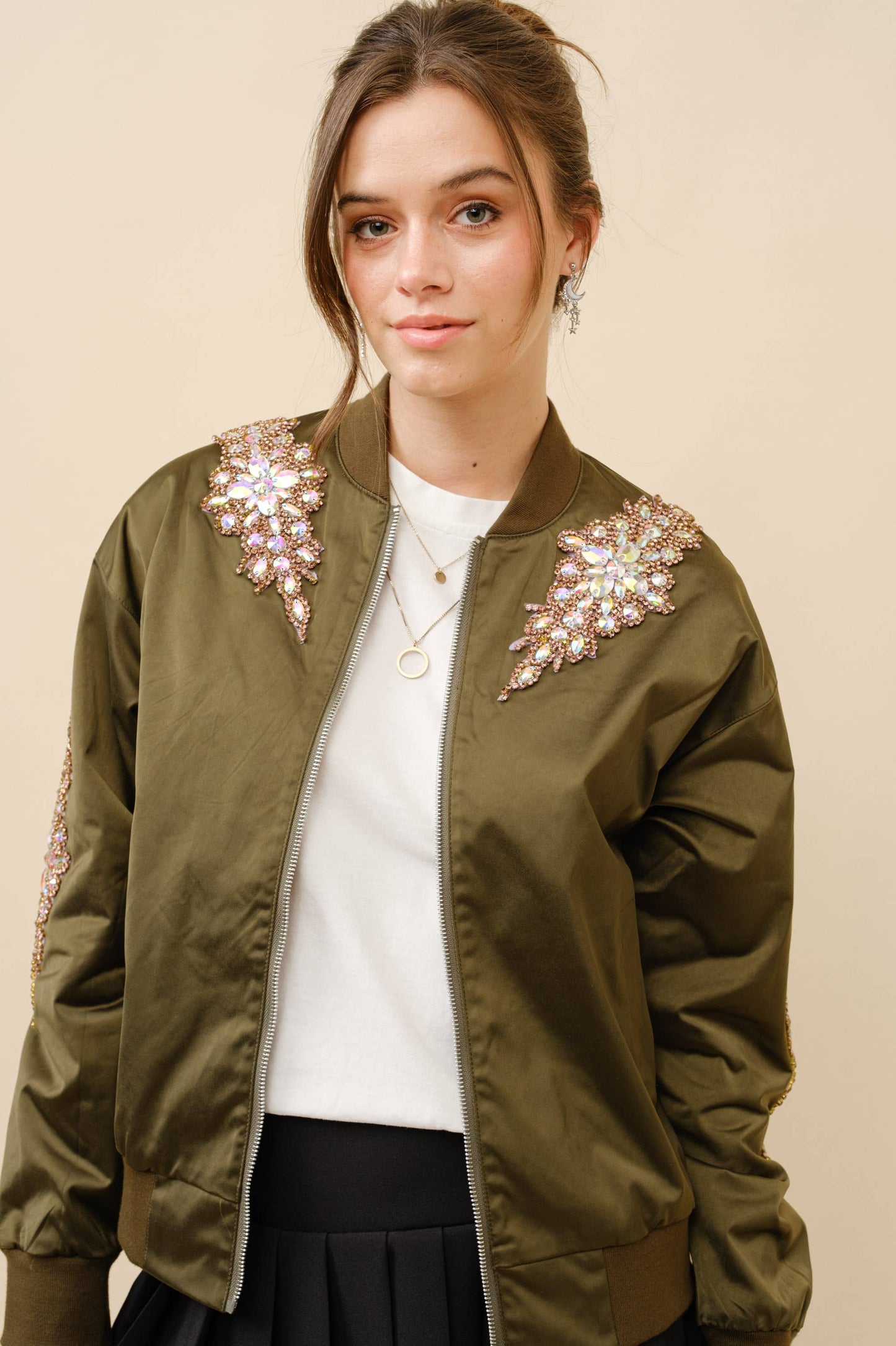 22872J - Jeweled Embellished Bomber Jacket