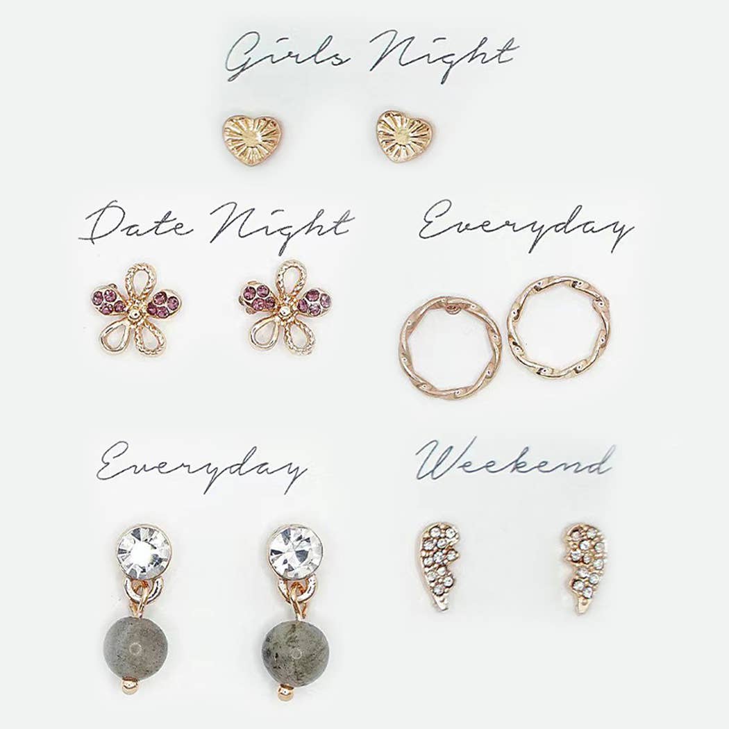 5 Pairs Multipack Stud Earrings Set with Gift Box