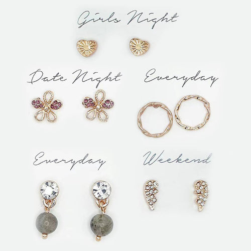 5 Pairs Multipack Stud Earrings Set with Gift Box